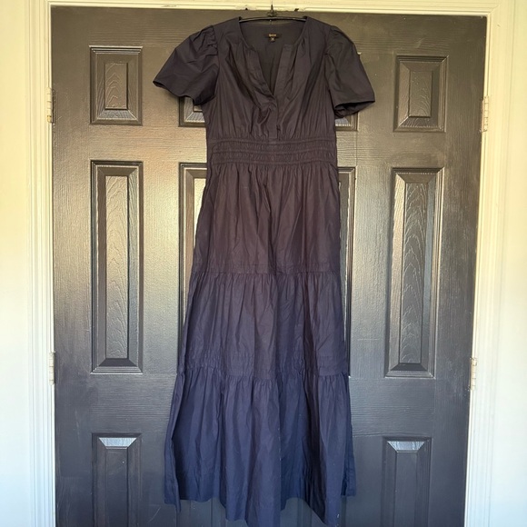 QUINCE • 100% Cotton Poplin Tiered Maxi Dress Navy size Small - Picture 2 of 10